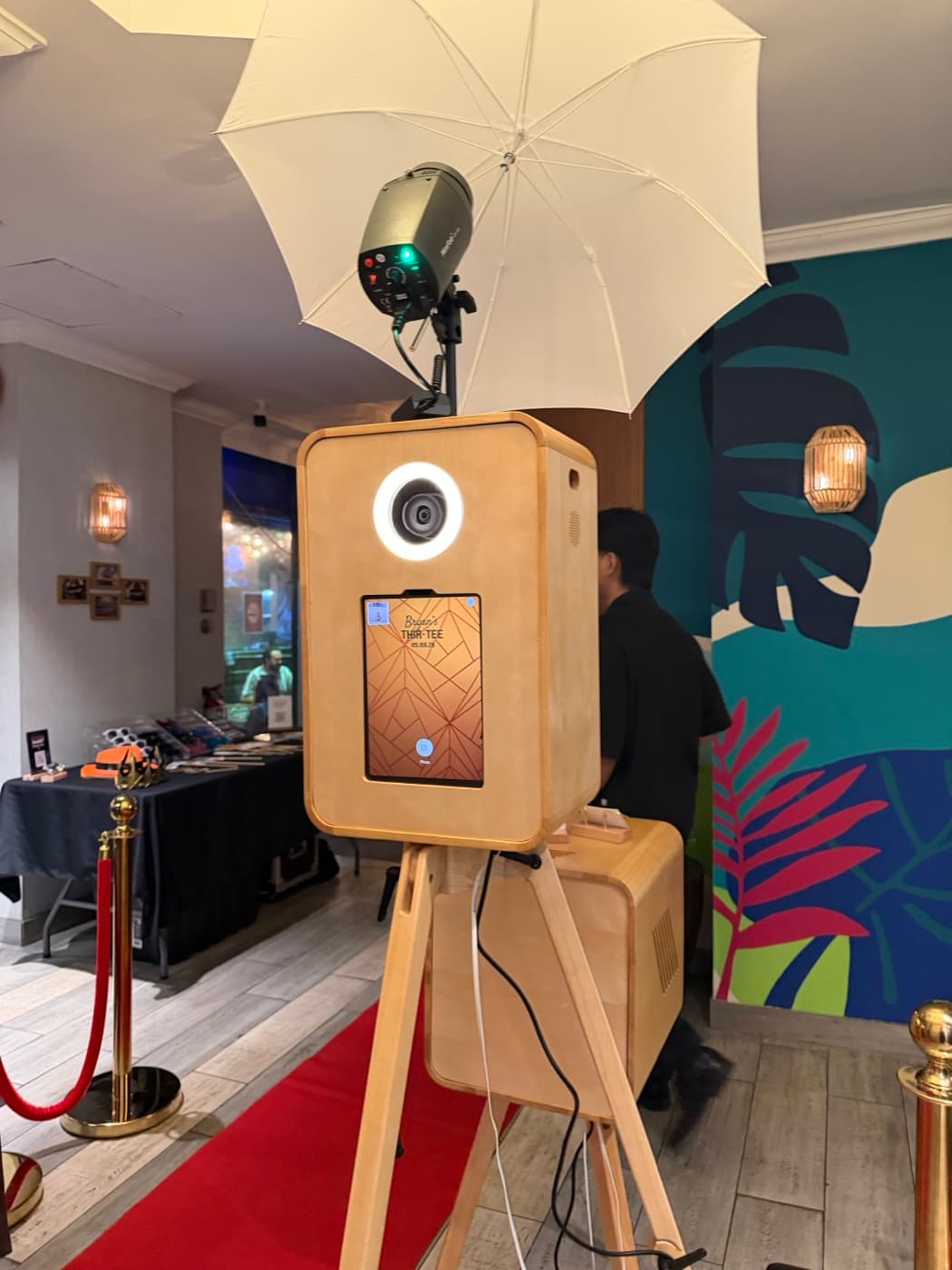 Wood photo booth guests